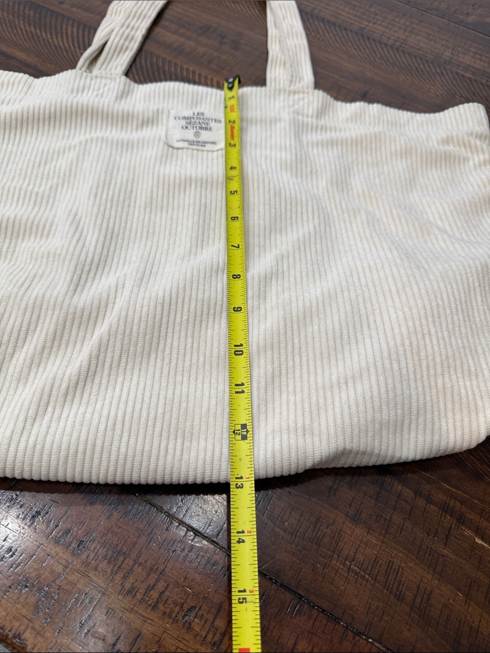SEZANE Les Composantes Octobre Ecru Corduroy Tote Bag Cream Canvas Lined - Picture 7 of 7